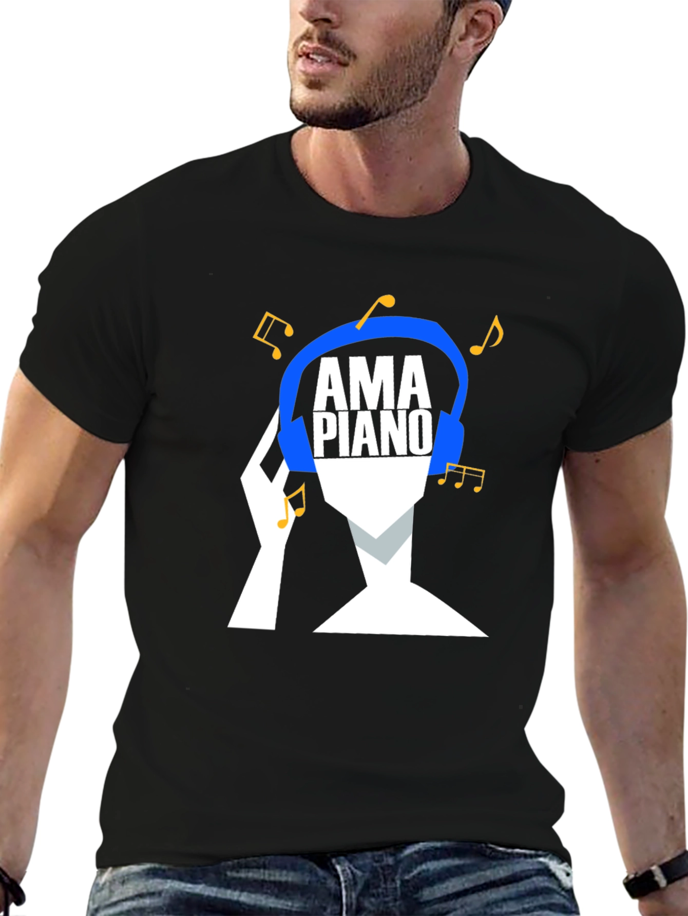 Black AmPiano Music Lover Tee - Black Cotton Graphic T-Shirt view 6