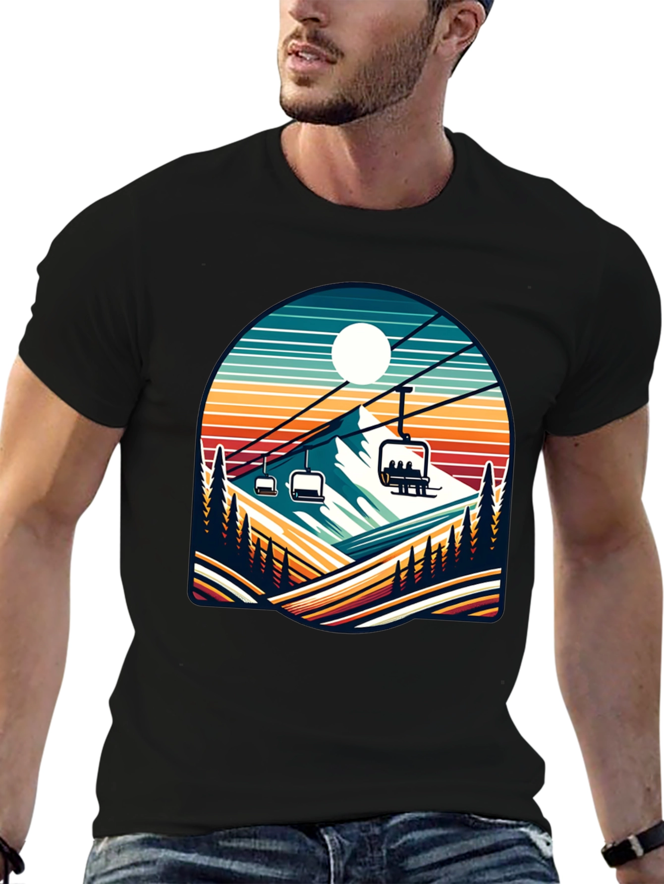 Retro Ski Lift T-Shirt | Mountain Scene Tee - 6