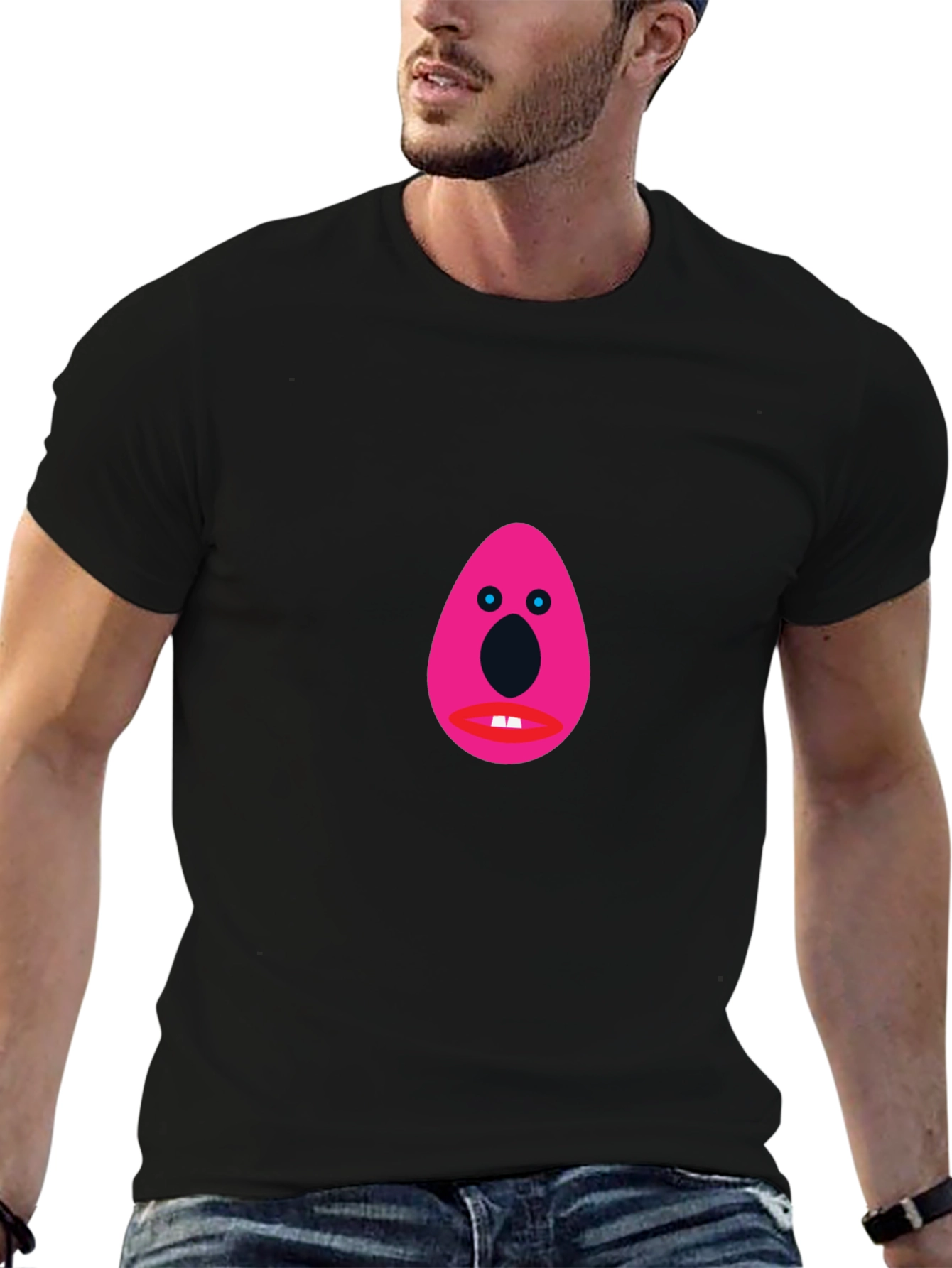 Black Funny Graphic Tee - Pink Egg Head Design view 6