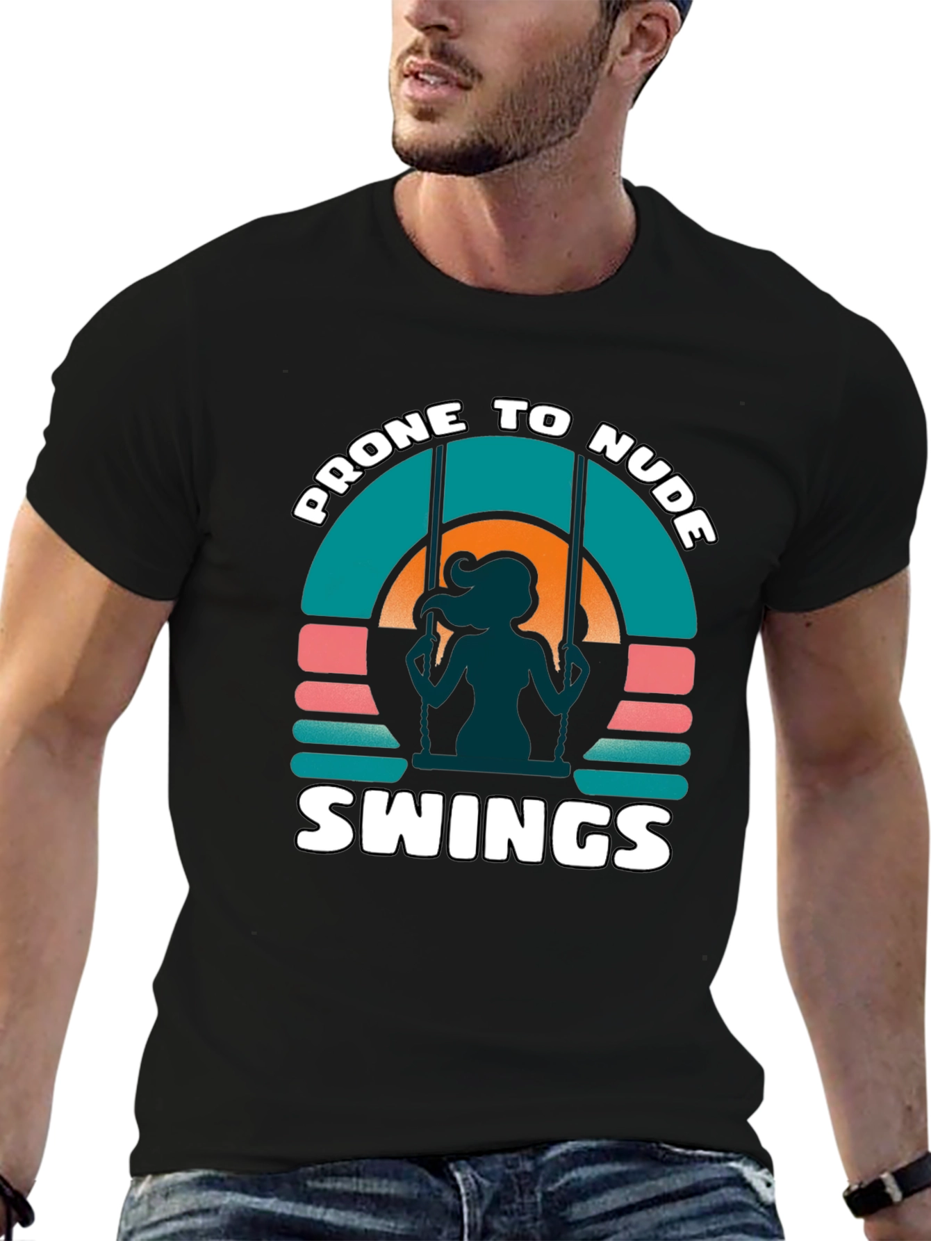 Black Prone To Nude Swings Graphic Tee view 6