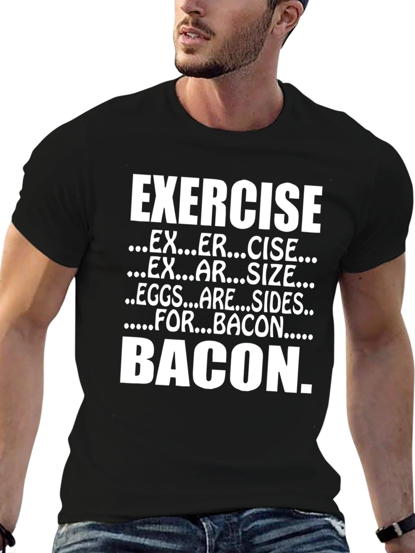 Black Exercise Bacon Funny T-Shirt view 6