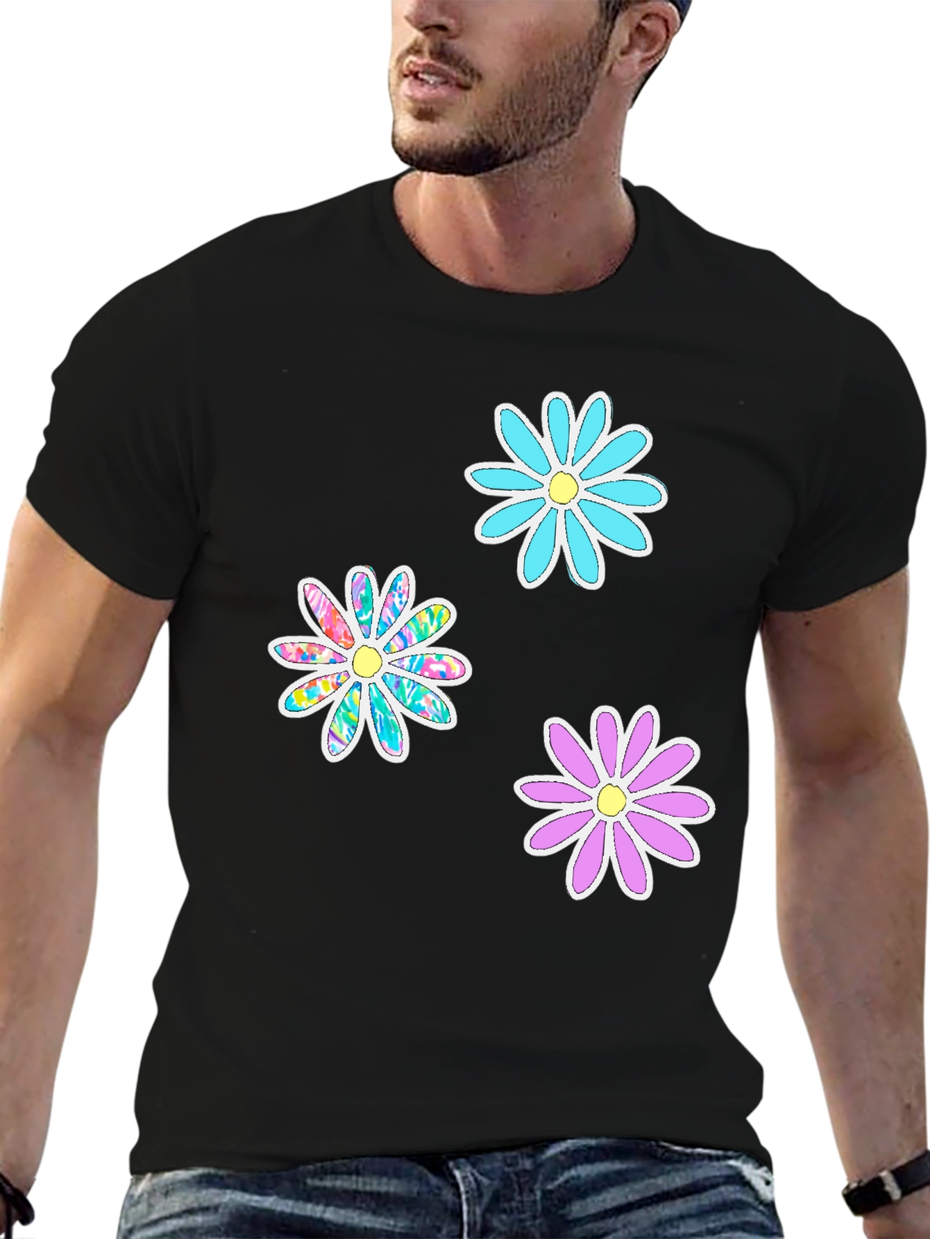 Black Floral Print Black T-Shirt view 6