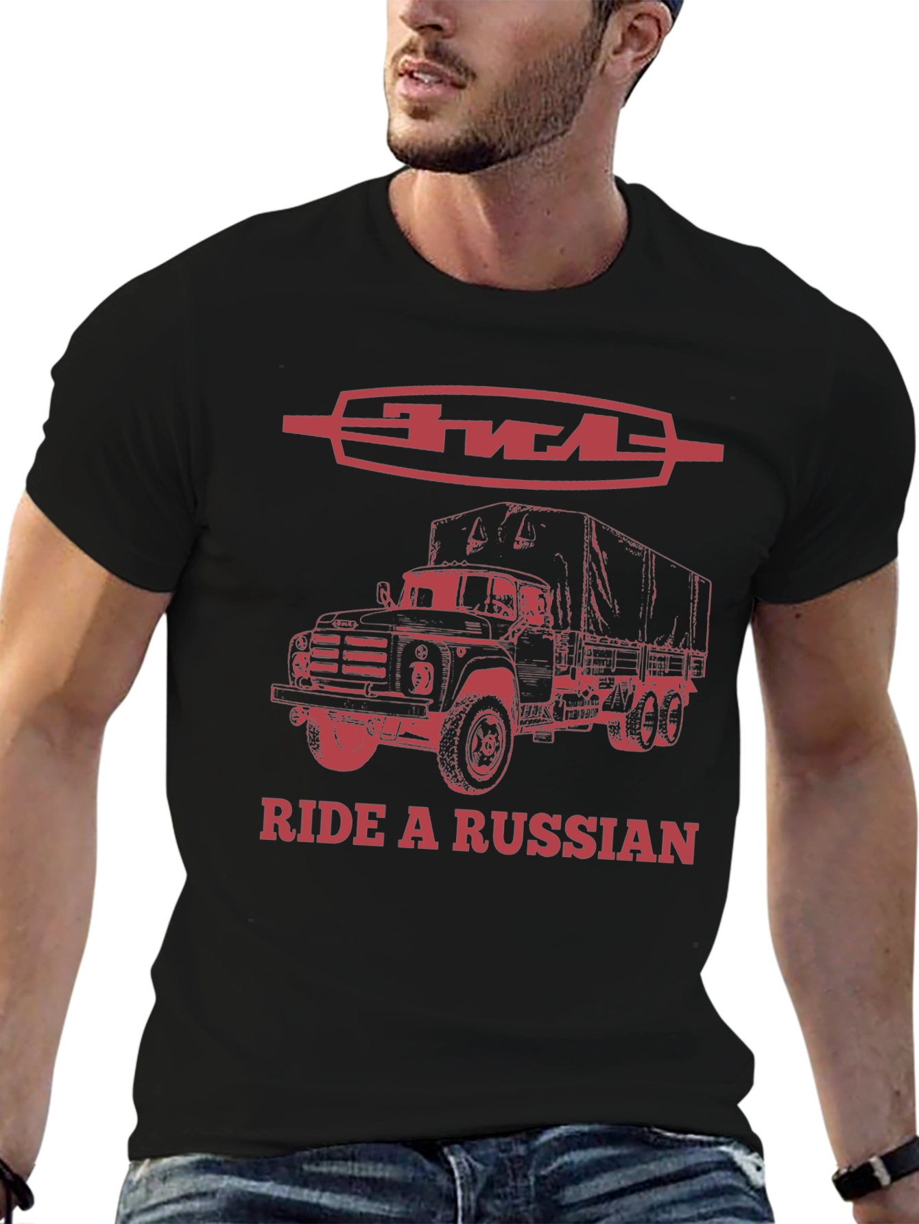 Black Ride a Russian Truck T-Shirt - Classic Design view 6