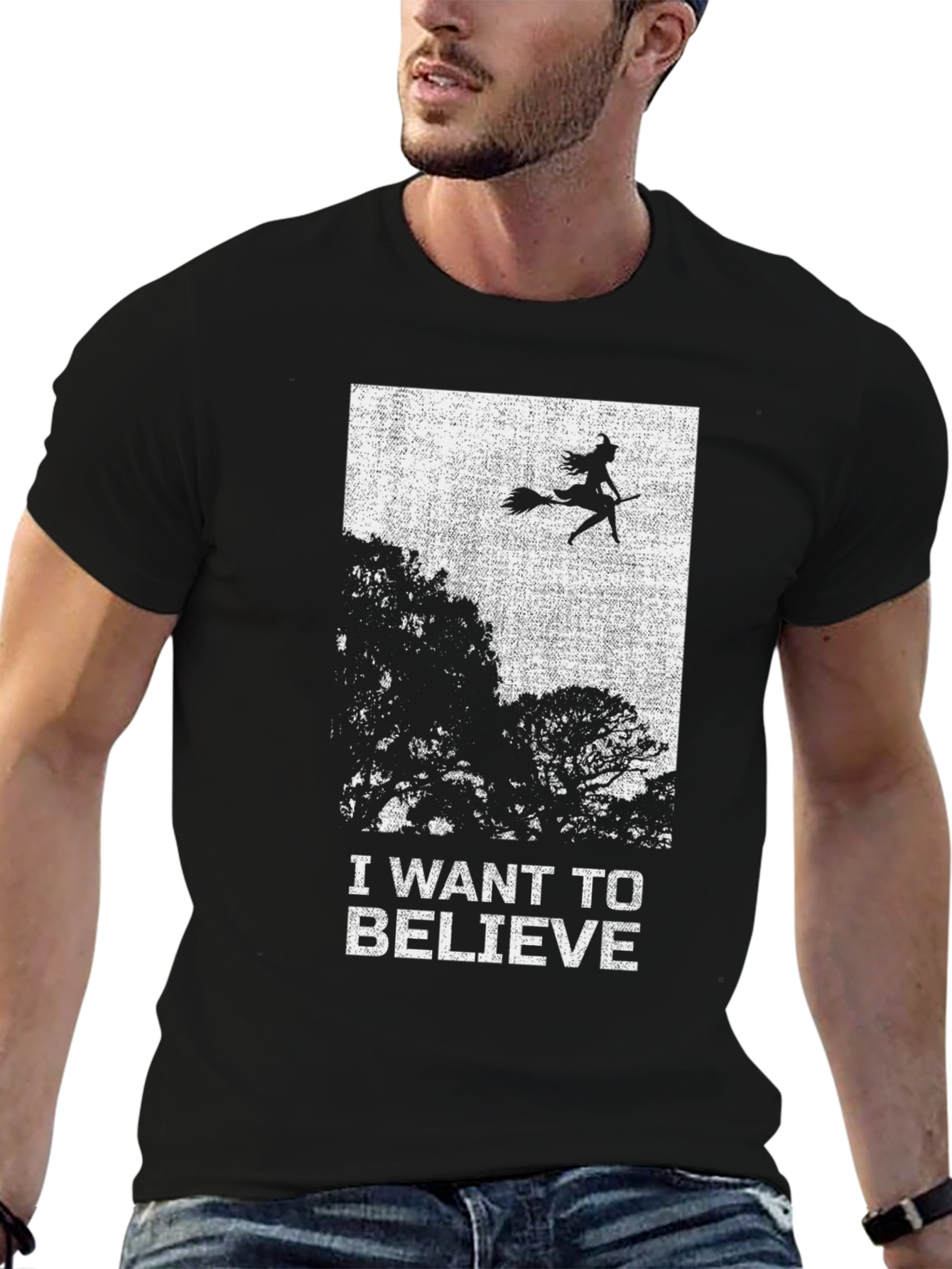 Black I Want To Believe Witch T-Shirt - Spooky Season Tee view 6