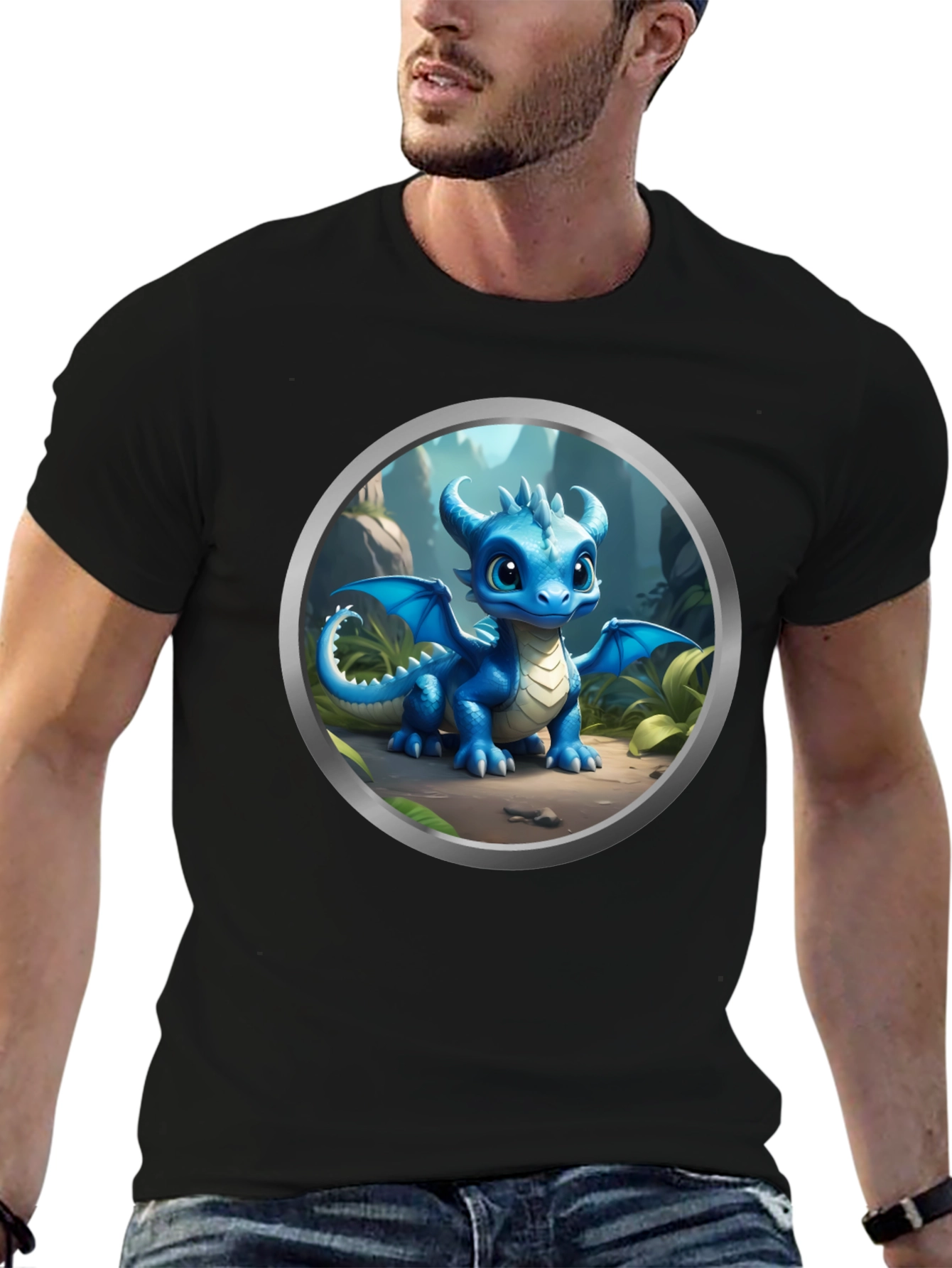 Black Cute Dragon Graphic Tee view 6