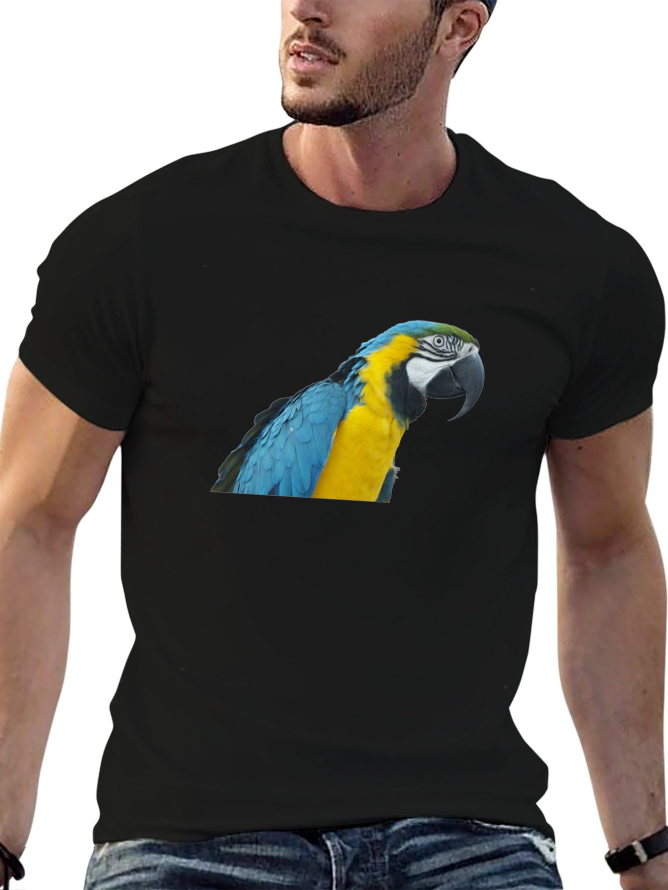 Black Parrot Graphic T-Shirt - Men's Crew Neck Tee view 6