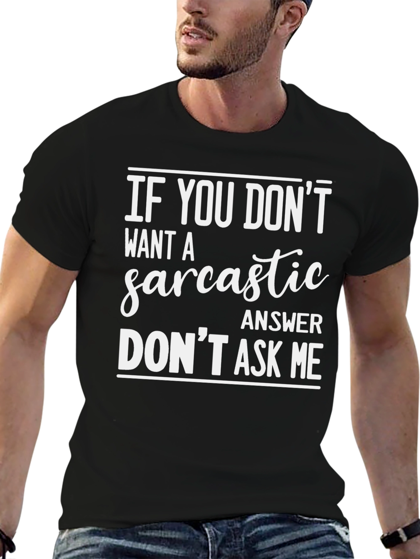 Black Sarcastic Answer Men's Graphic Tee view 6