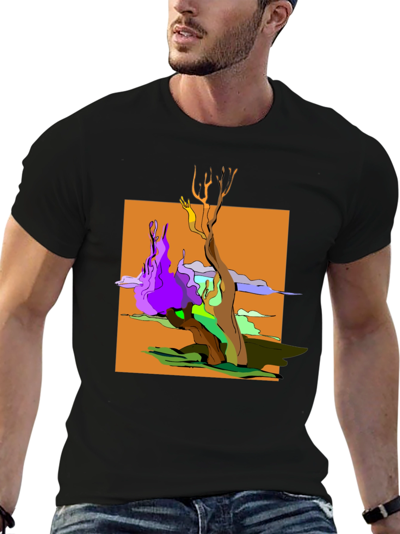 Black Abstract Tree Graphic Black T-Shirt view 6