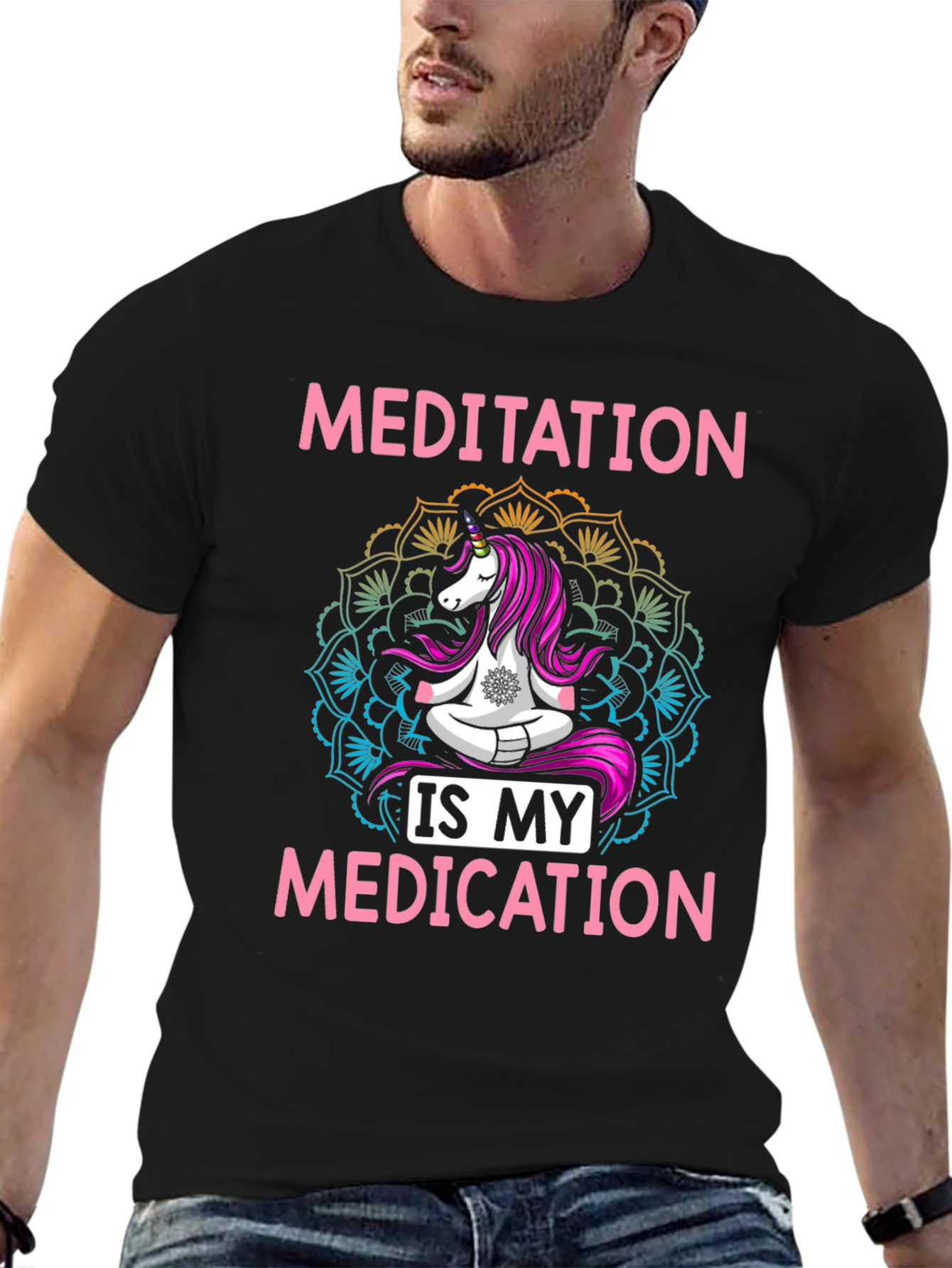 Black Meditation is My Medication Unicorn T-Shirt view 6