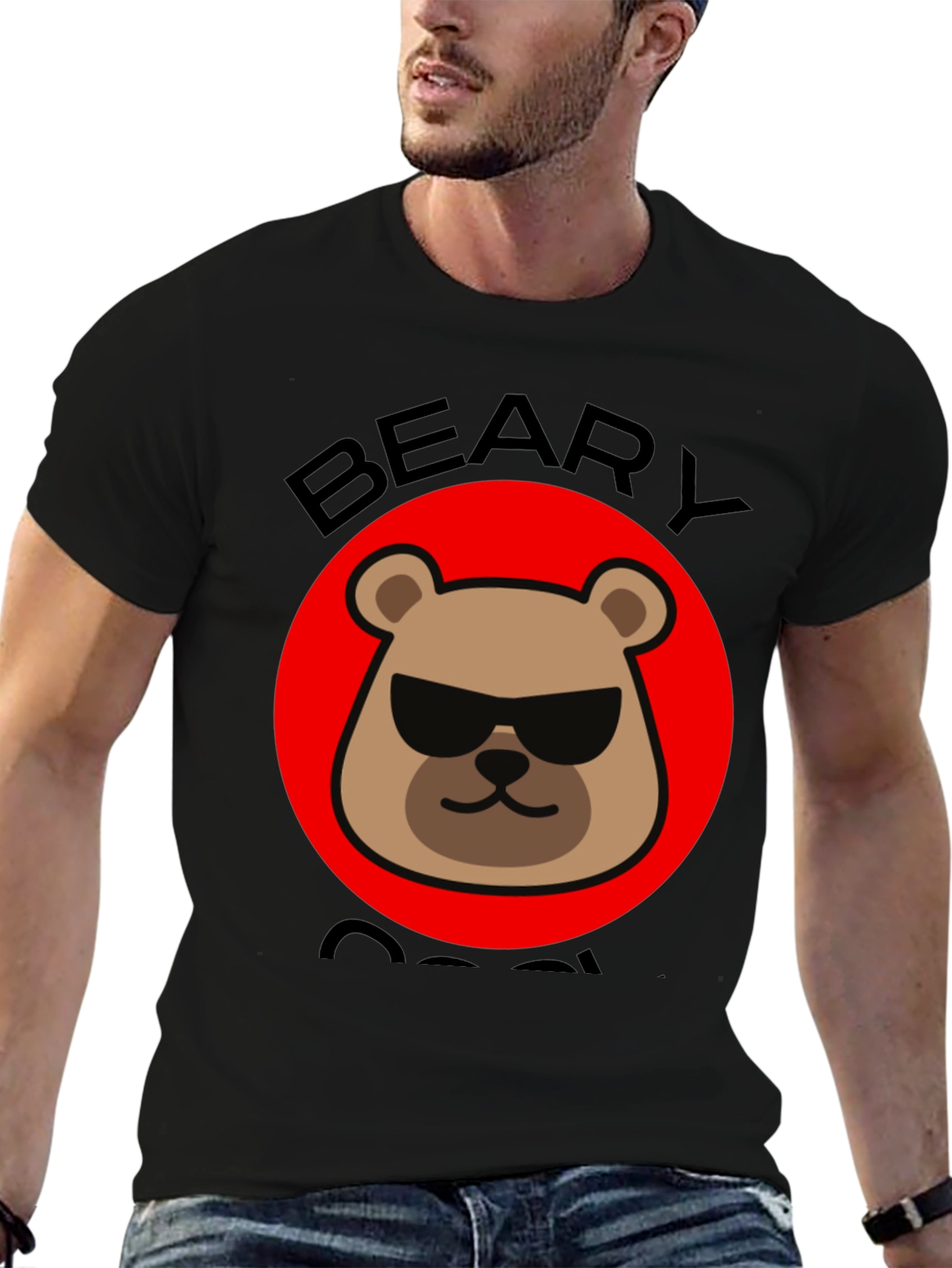 Black Beary Cool Graphic T-Shirt - Black Crew Neck Tee view 6