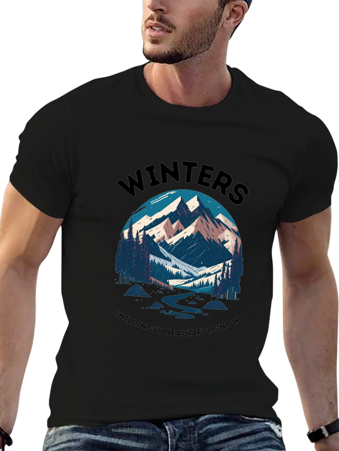 Black Winter Mountain Scene Graphic Tee view 6