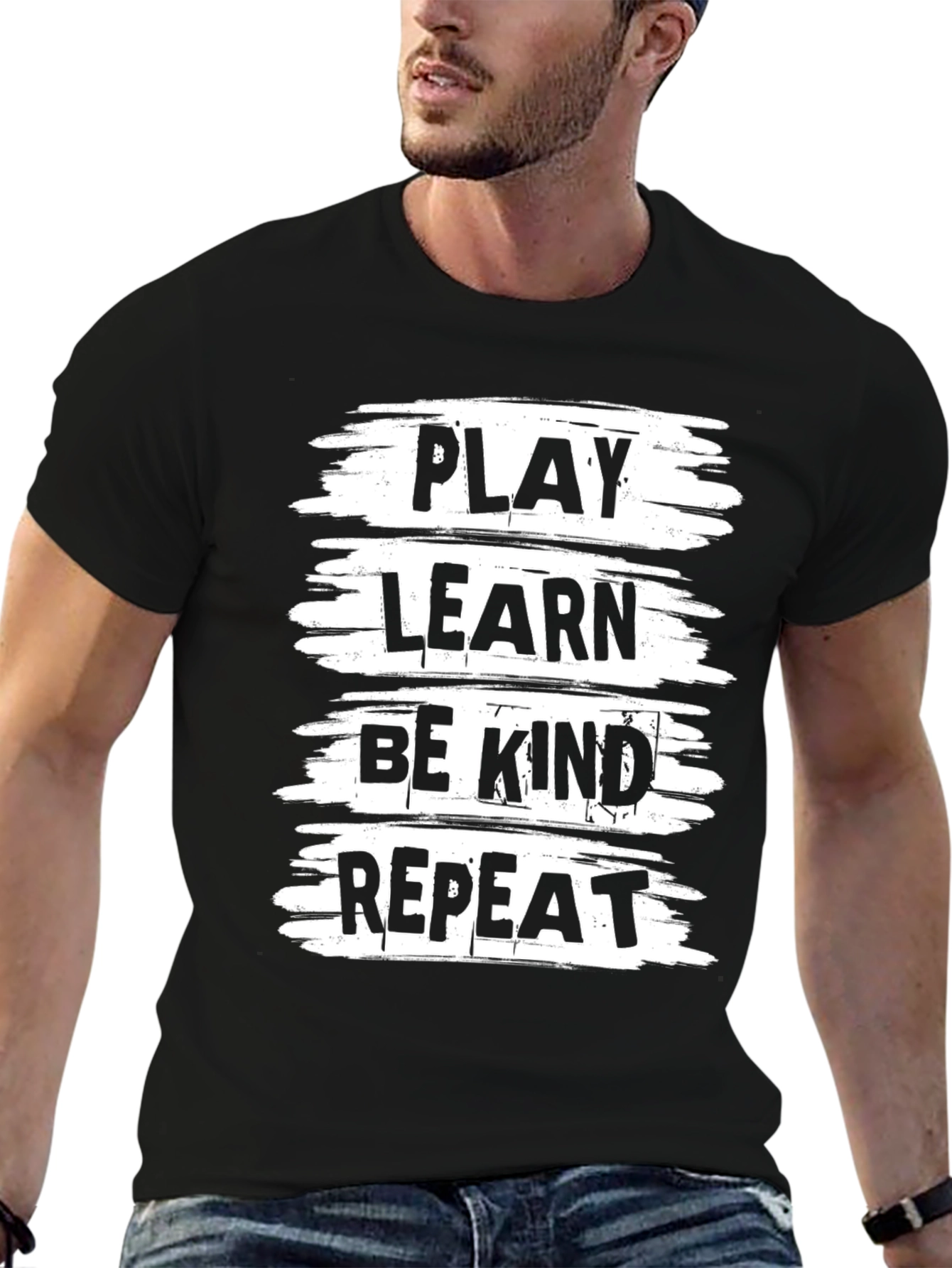Black Play, Learn, Be Kind, Repeat Black T-Shirt view 6
