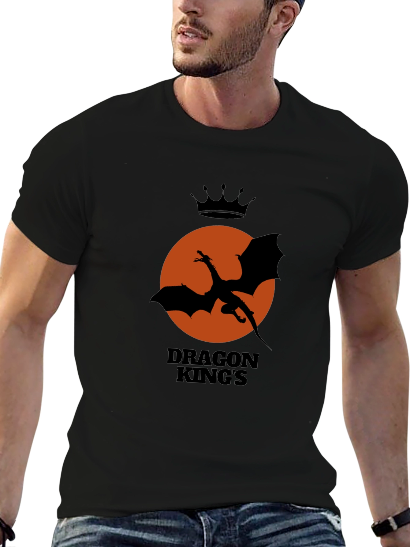 Black Dragon King's Silhouette Black T-Shirt view 6