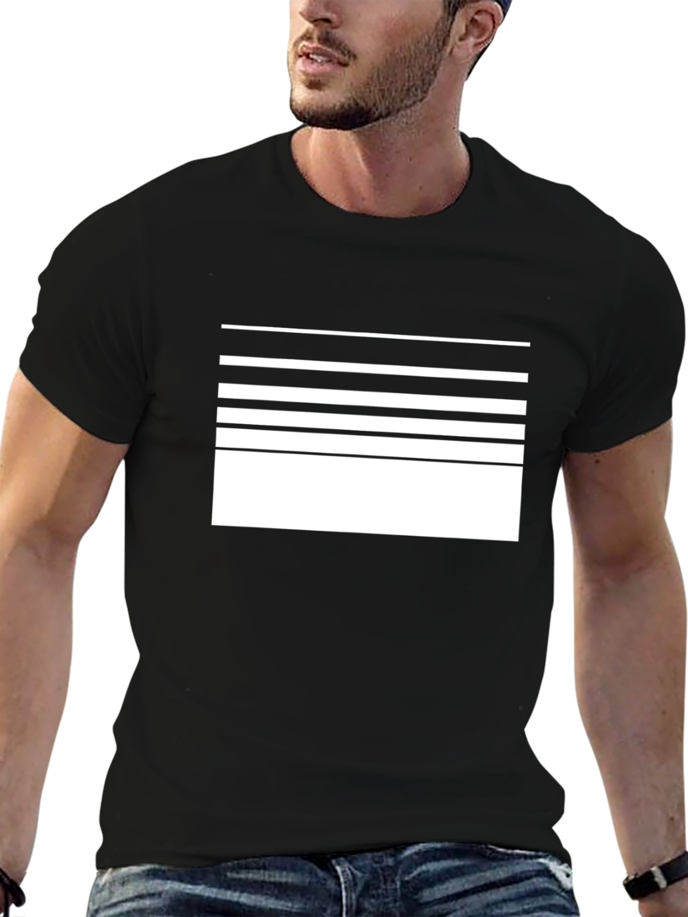 Black Modern Stripe Graphic Tee - Black view 6