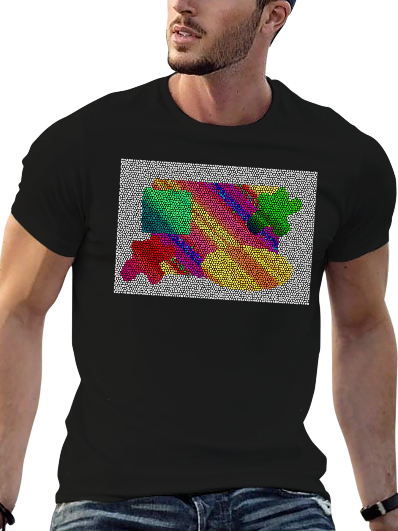 Black Abstract Mosaic Graphic Tee - Artistic Black T-Shirt view 6
