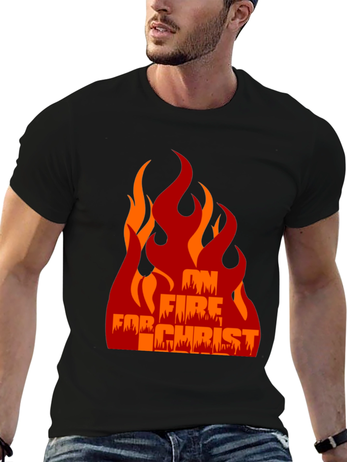 Black On Fire For Christ Graphic Tee view 6