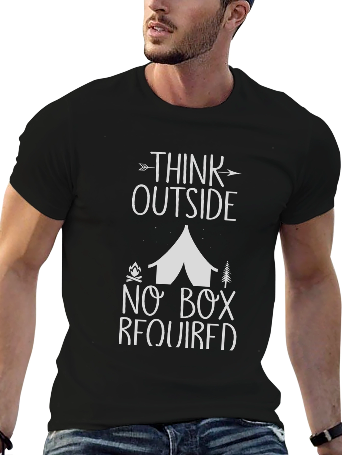 Black Think Outside T-Shirt - Camping Adventure Tee view 6
