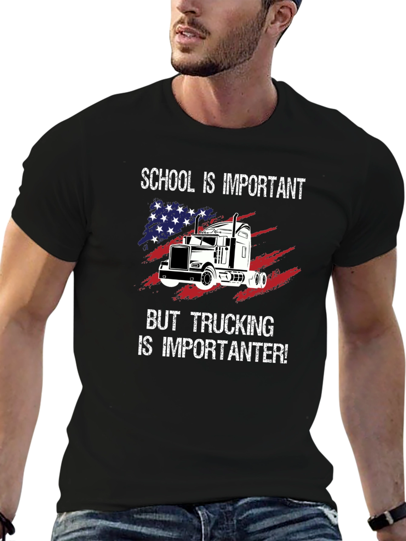 Black Trucker T-Shirt: School vs. Trucking Humor Tee view 6