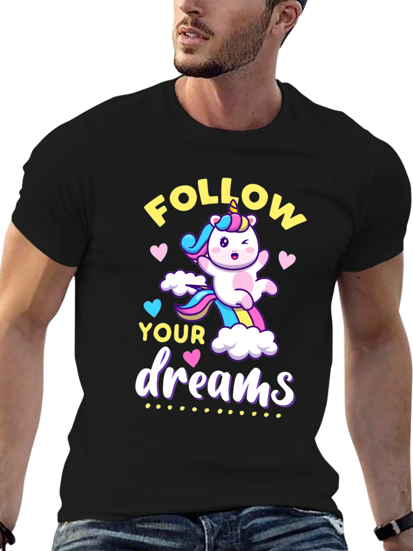 Black Follow Your Dreams Unicorn Graphic Tee view 6