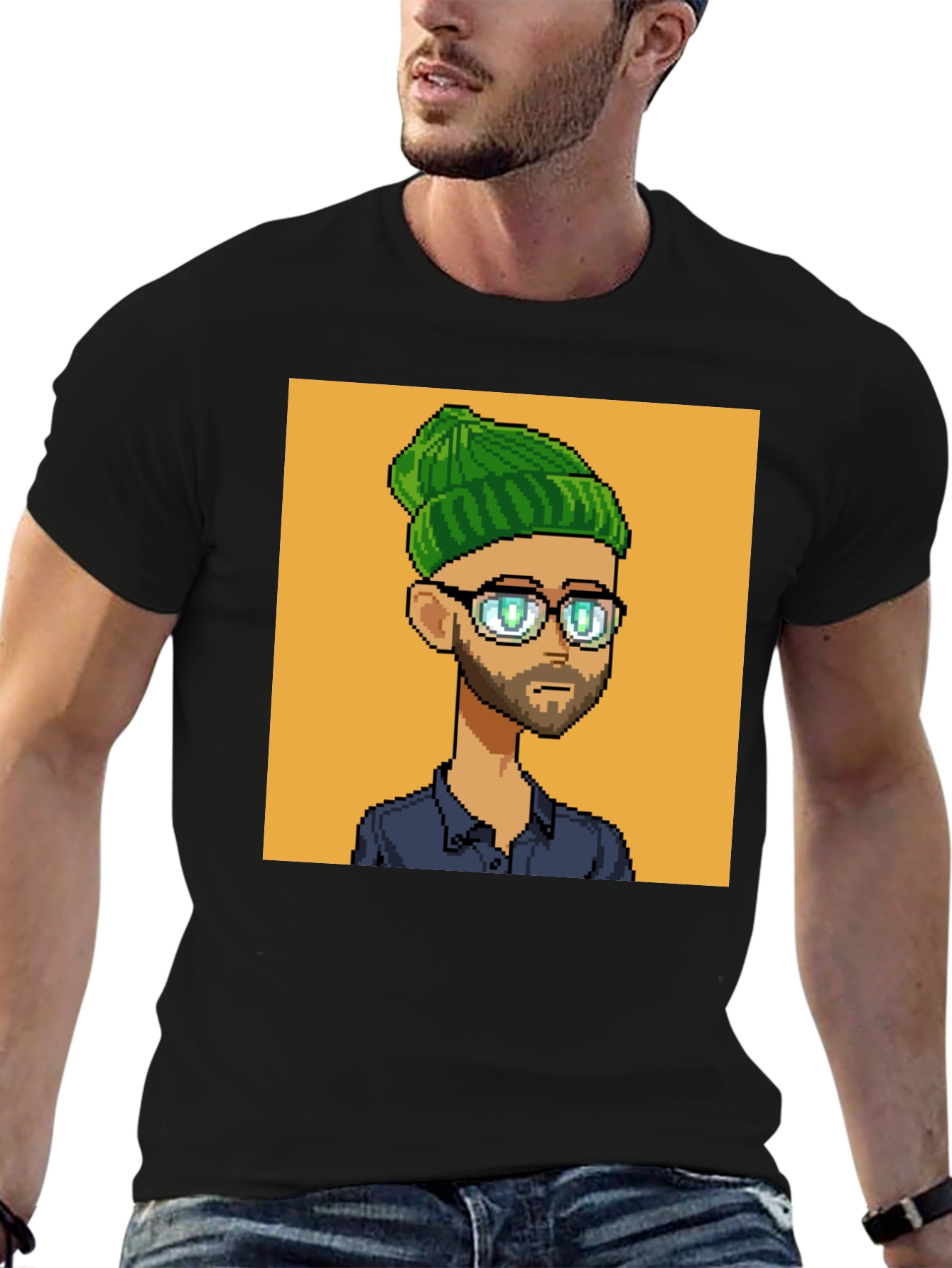 Black Pixel Art Portrait Black T-Shirt view 6