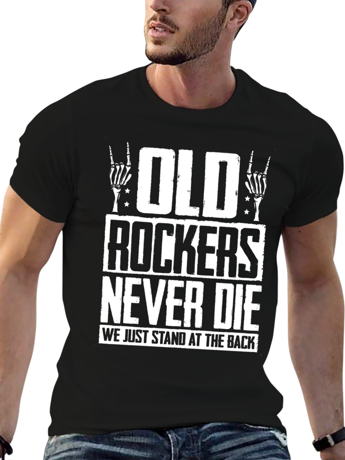 Black Old Rockers Never Die Graphic T-Shirt view 6