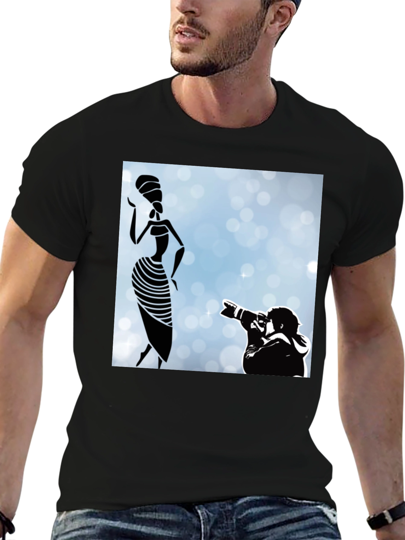 Black Stylish Black Graphic Tee - Fashion Photographer view 6