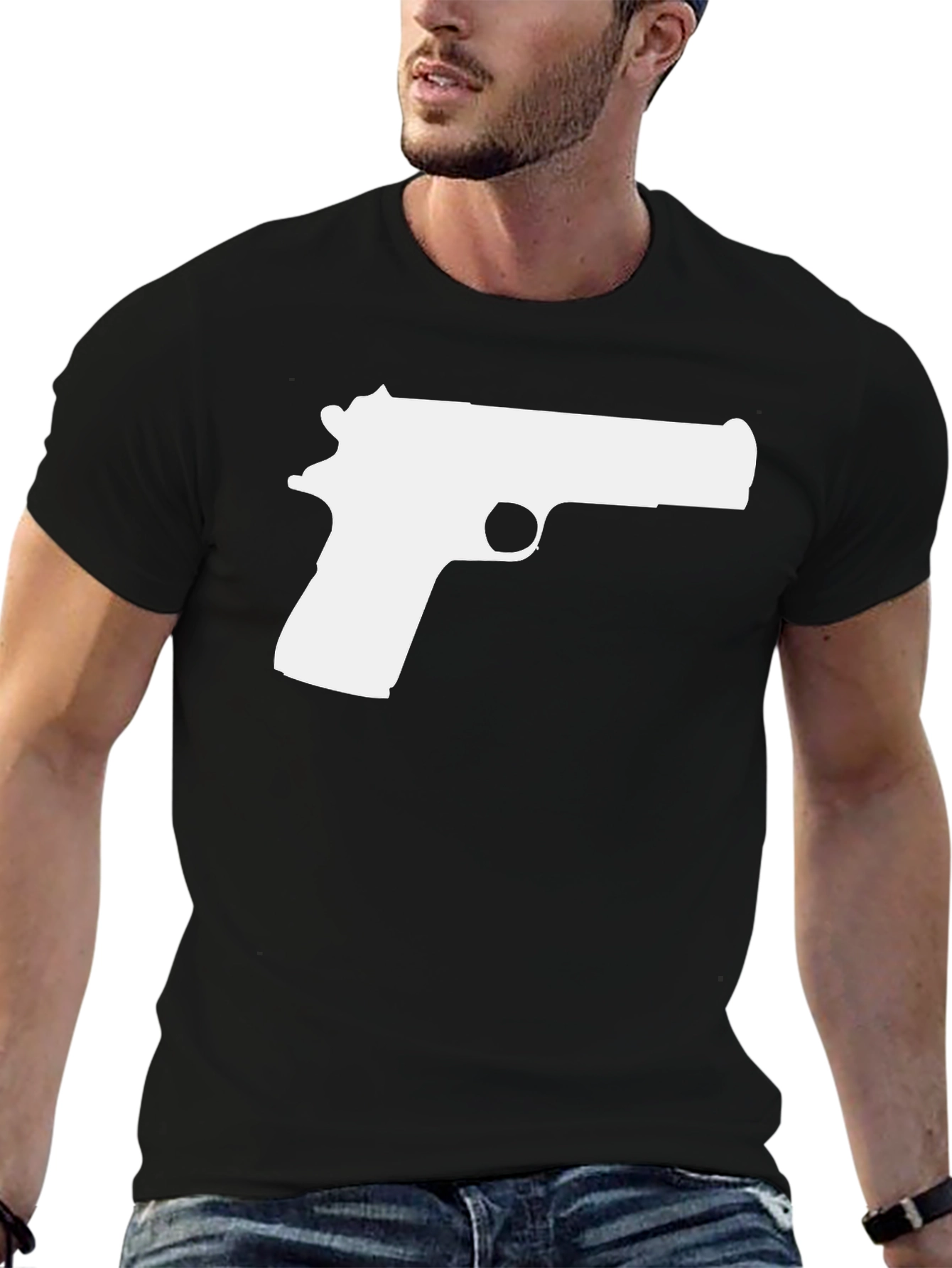 Black Pistol Graphic Tee - Black Cotton T-Shirt view 6