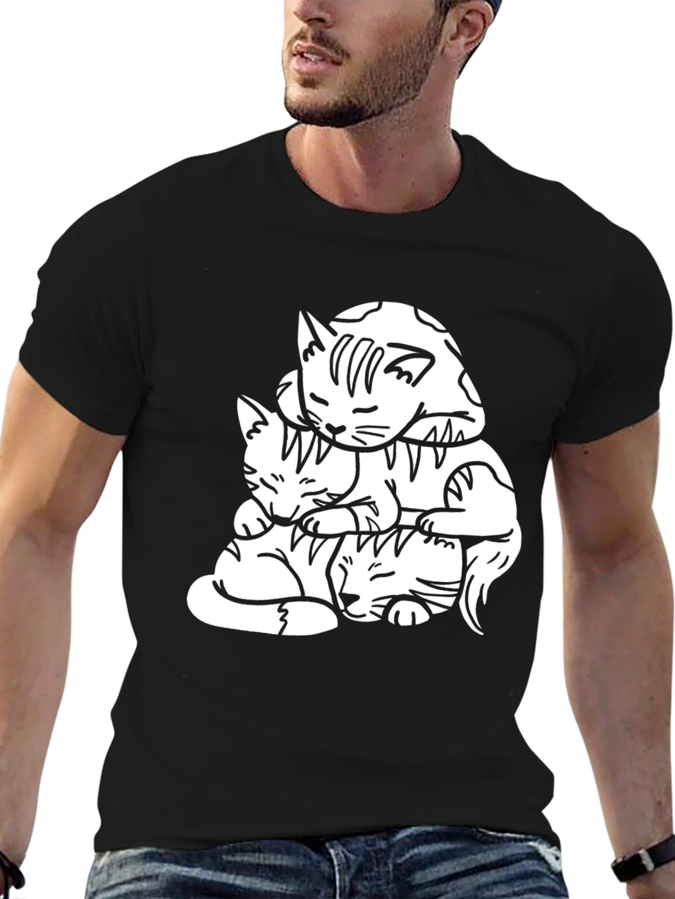 Black Cute Cats Graphic T-Shirt view 6