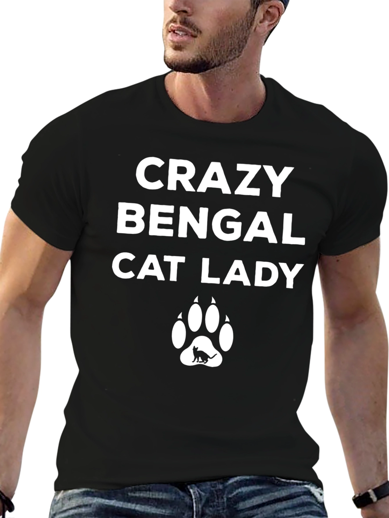 Black Crazy Bengal Cat Lady T-Shirt - Black view 6