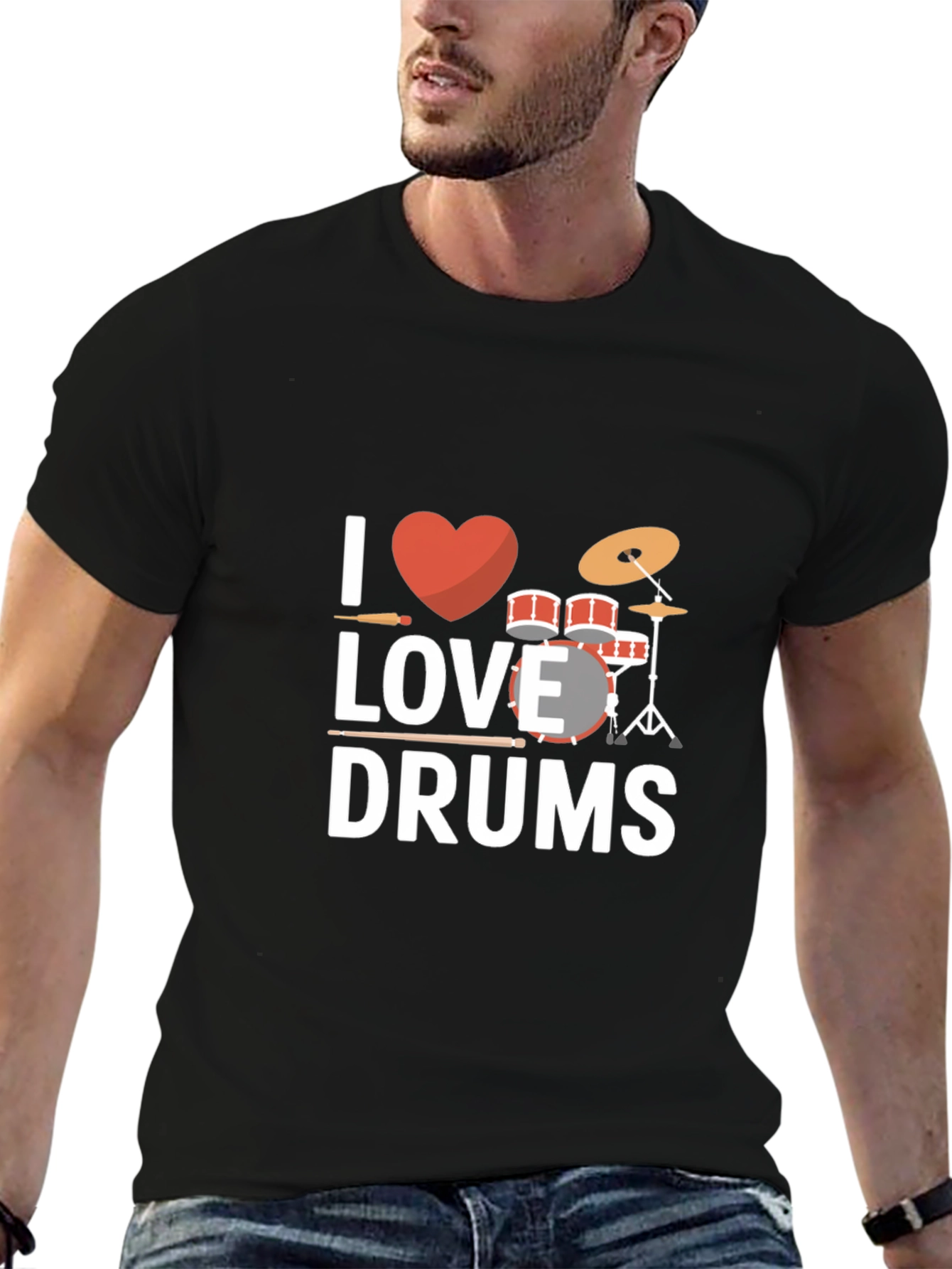 Black I Love Drums T-Shirt - Musician Tee view 6