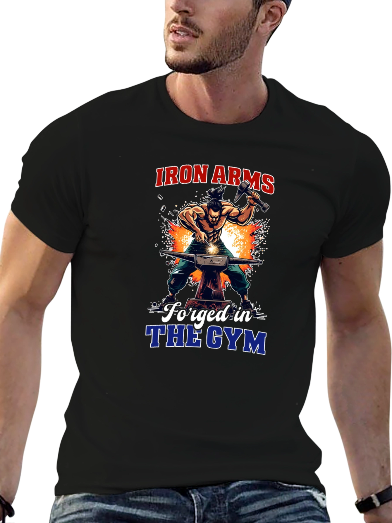 Black Iron Arms Forged in the Gym Black T-Shirt view 6