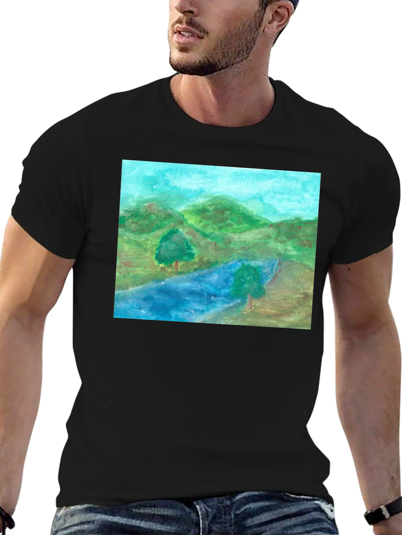 Black Scenic Landscape Black T-Shirt view 6