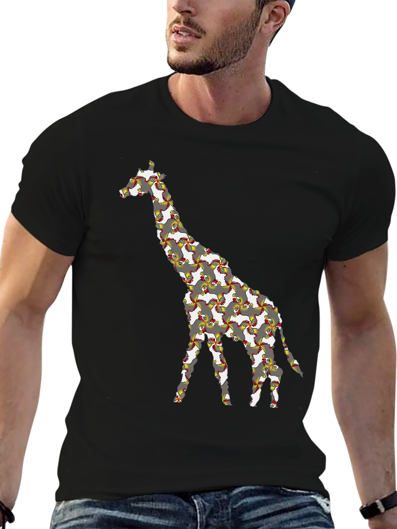 Black Giraffe Chicken T-Shirt - Quirky Animal Print Tee view 6