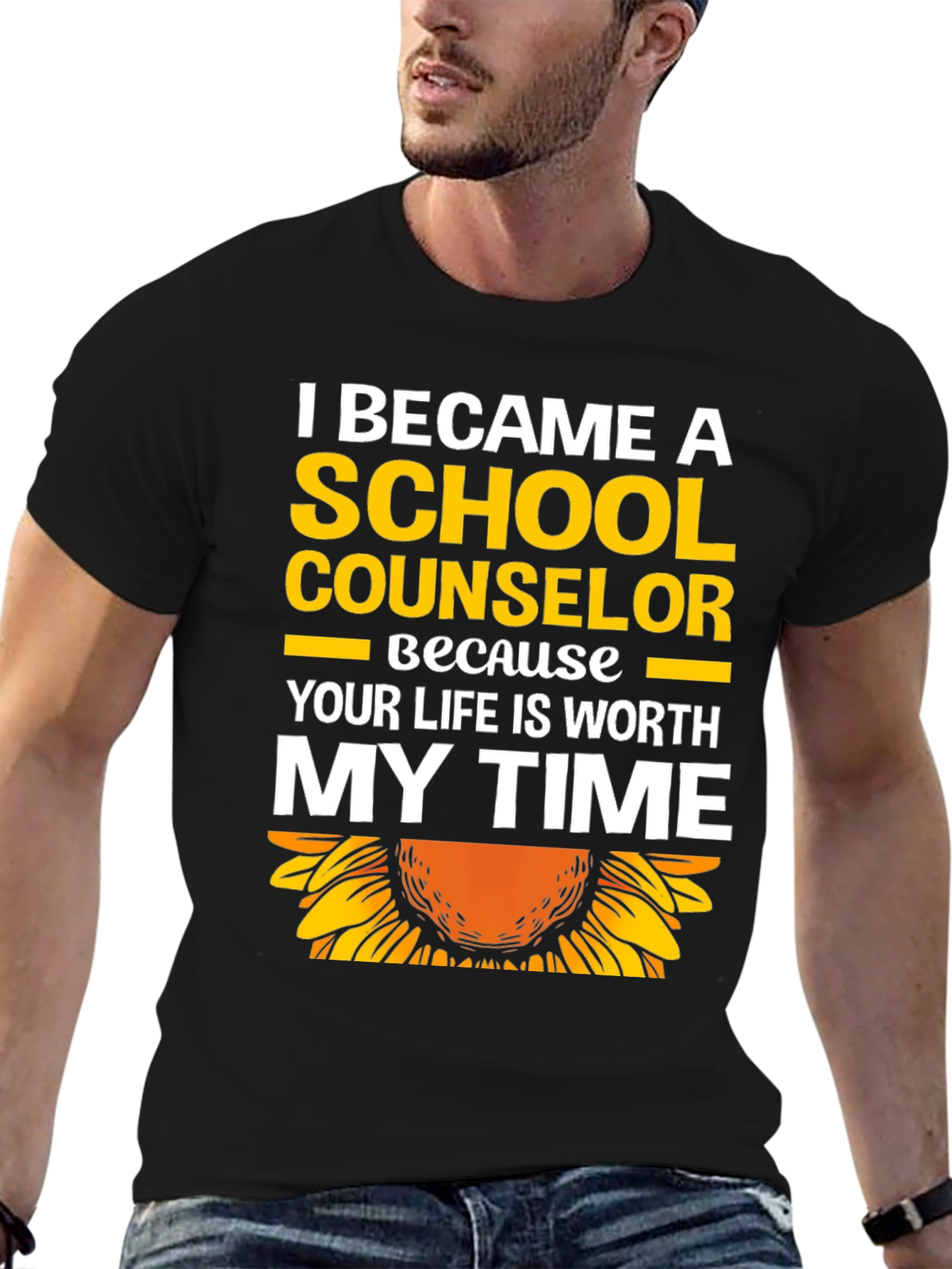 Black School Counselor Sunflower Graphic T-Shirt view 6