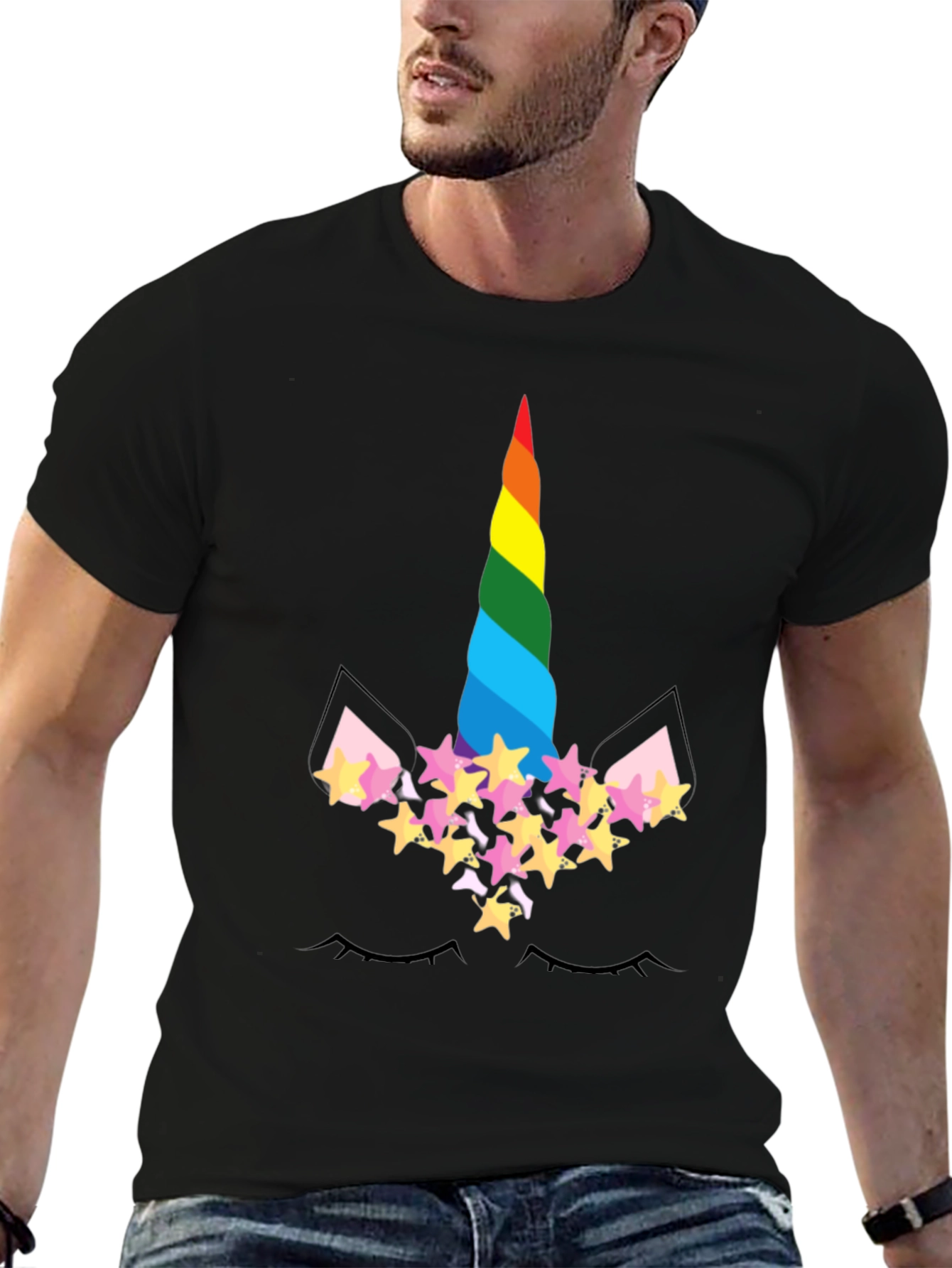 Black Unicorn Rainbow T-Shirt view 6