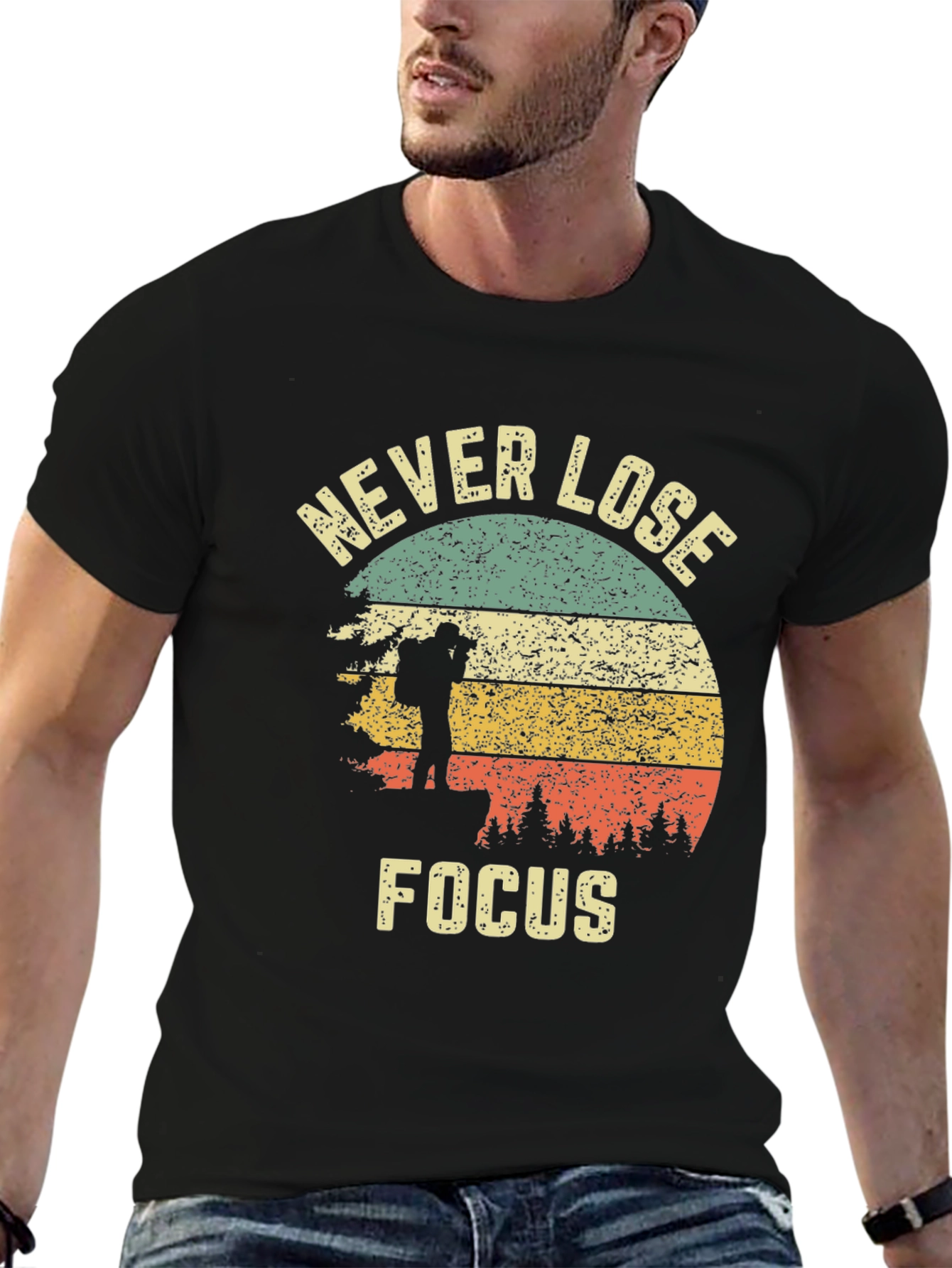 Black Never Lose Focus Retro Graphic Tee view 6