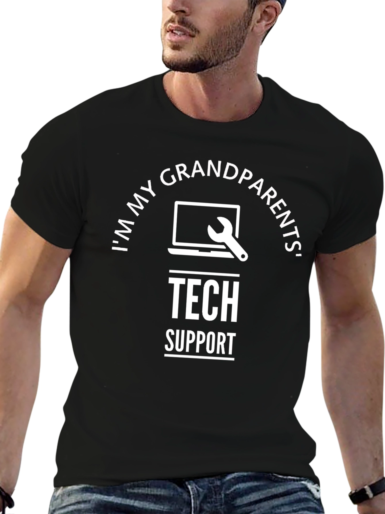 Black I'm My Grandparents' Tech Support T-Shirt view 6
