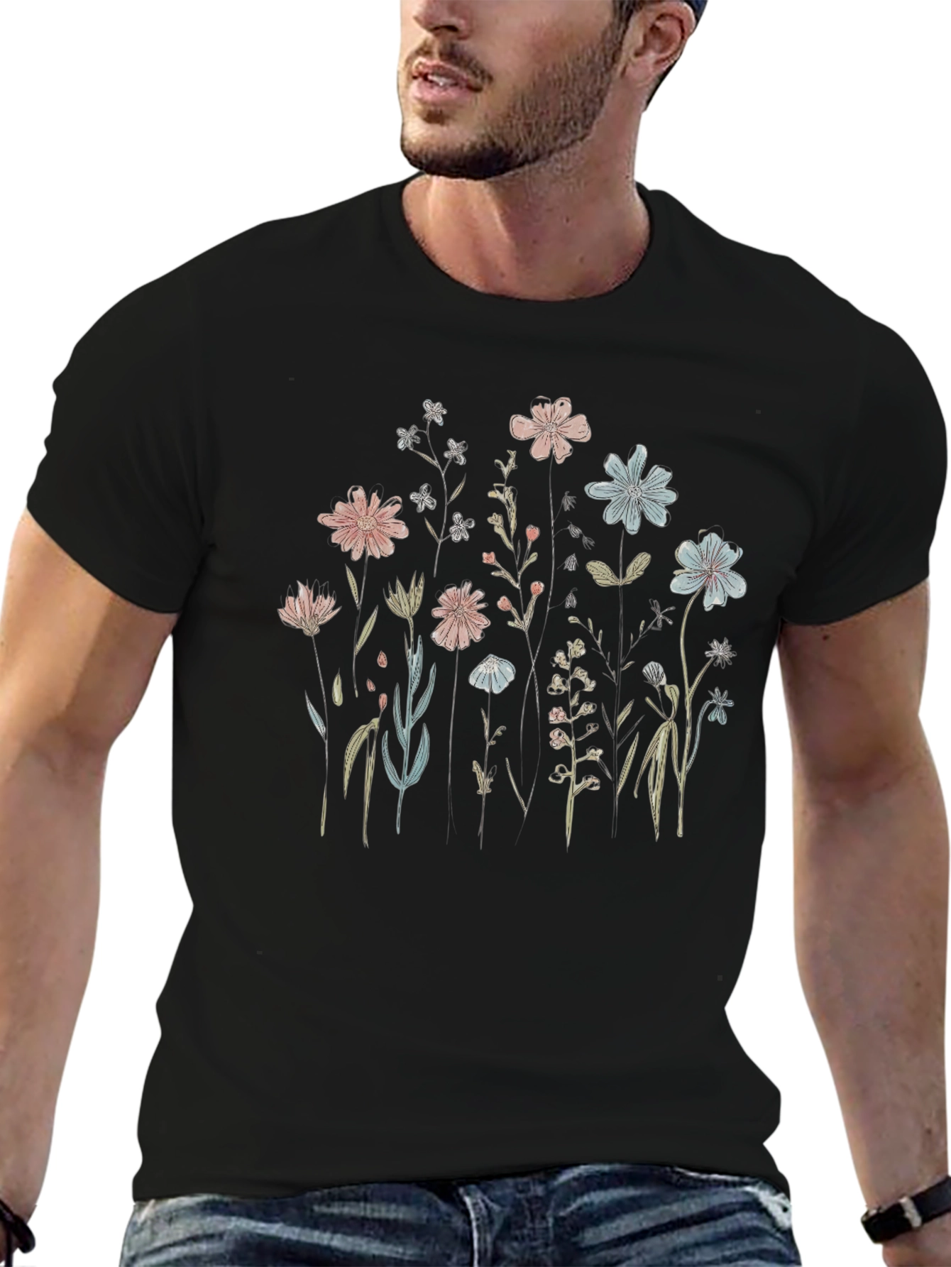 Black Floral Print Black T-Shirt view 6