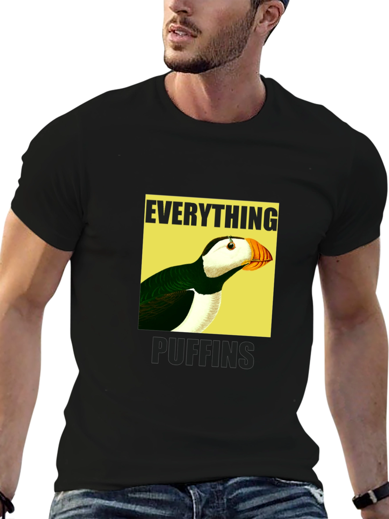 Black Everything Puffin Graphic Tee - Black Cotton T-Shirt view 6