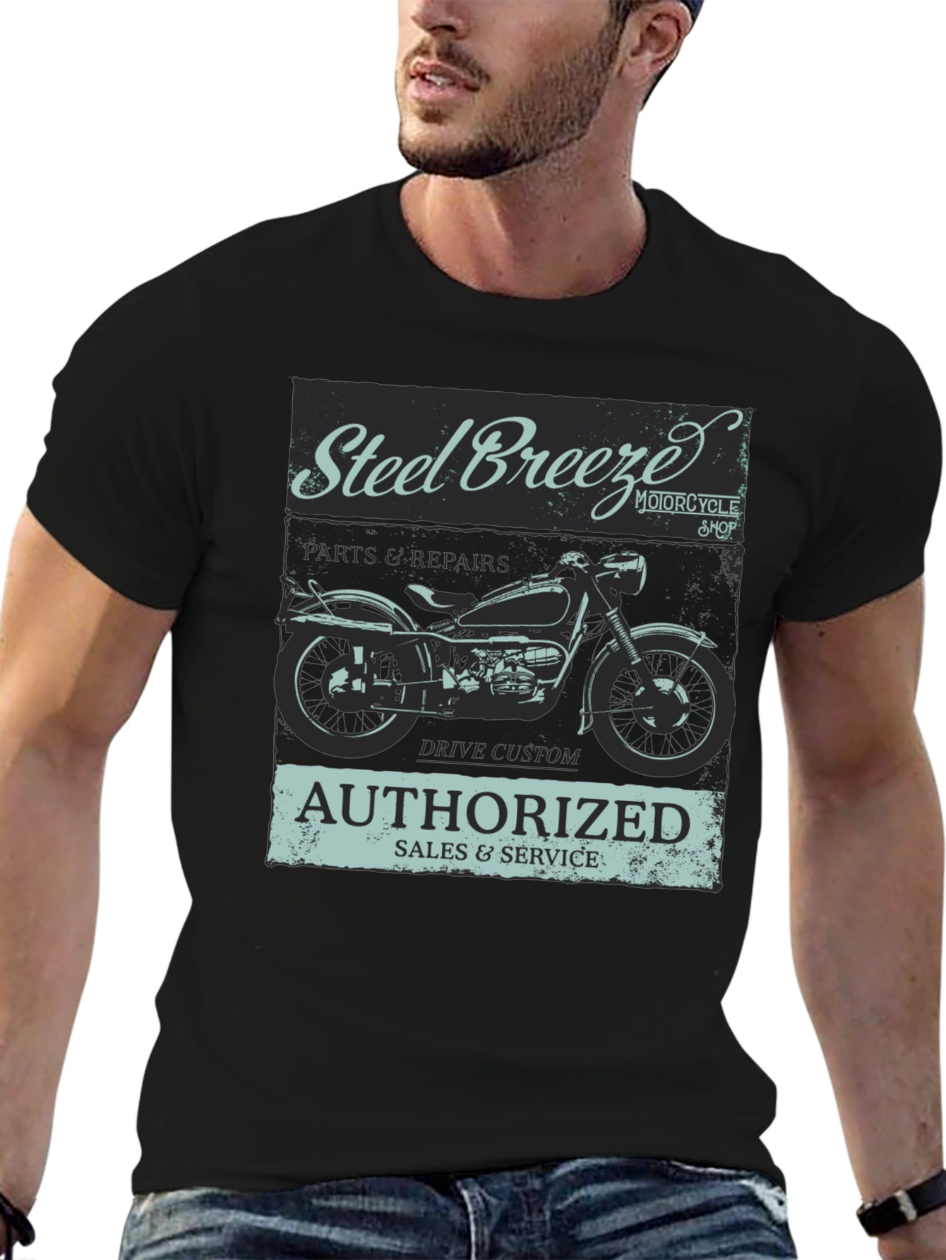 Black Steel Breeze Motorcycle T-Shirt - Vintage Style view 6