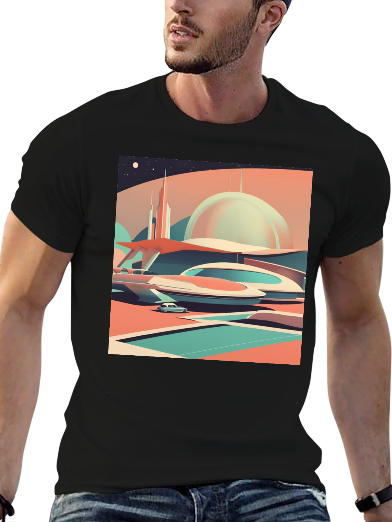 Black Retro Futuristic Graphic Tee view 6