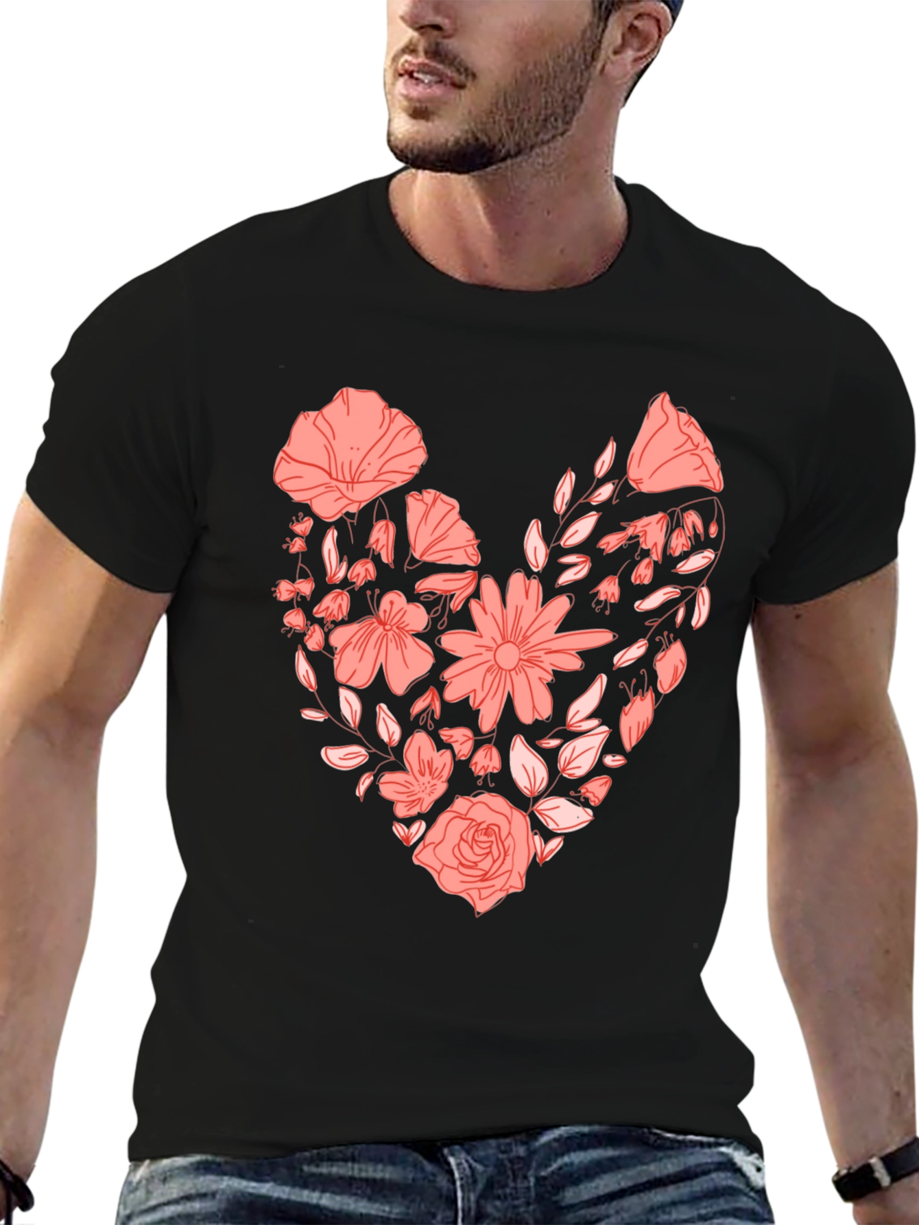 Black Floral Heart Graphic Tee - Black view 6