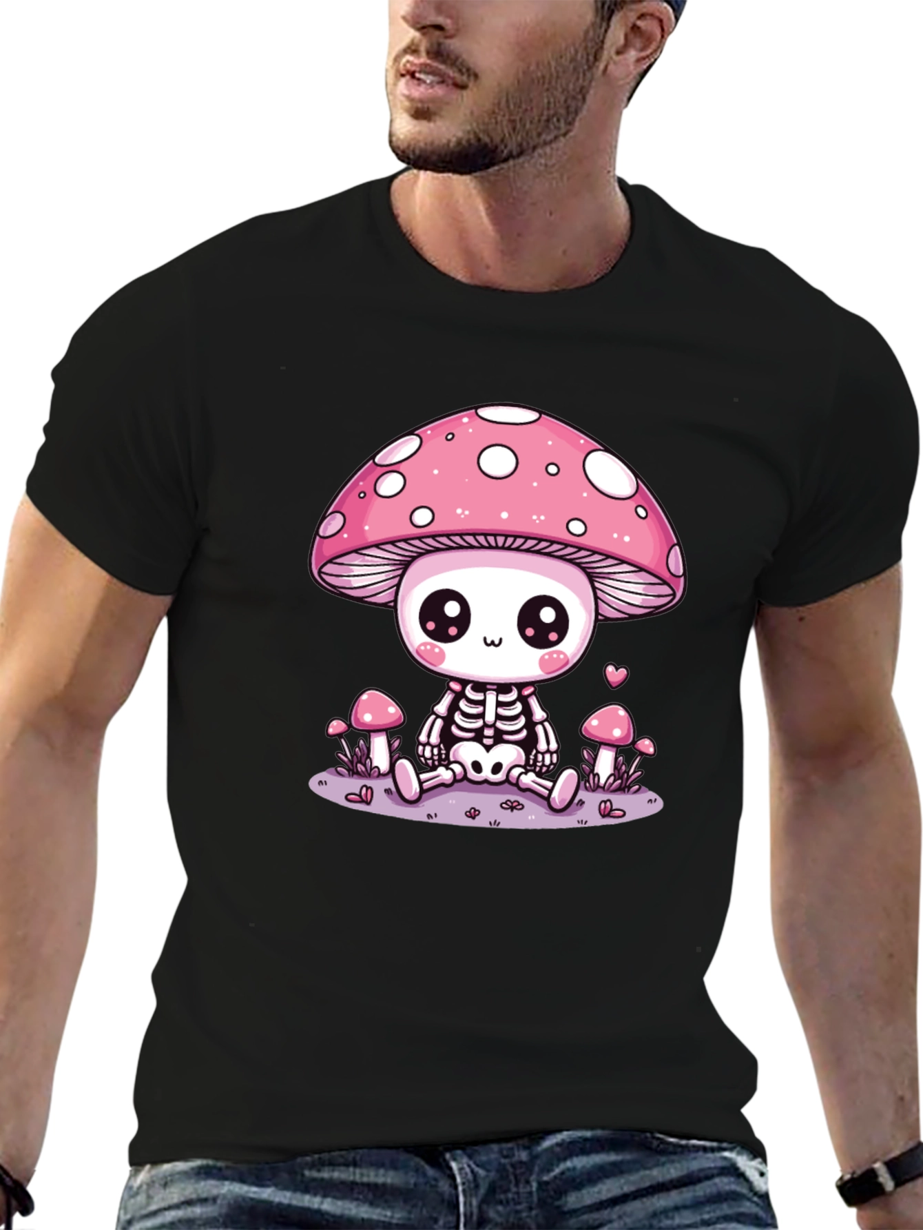 Black Mushroom Skeleton Graphic T-Shirt - Kawaii Aesthetic Tee view 6