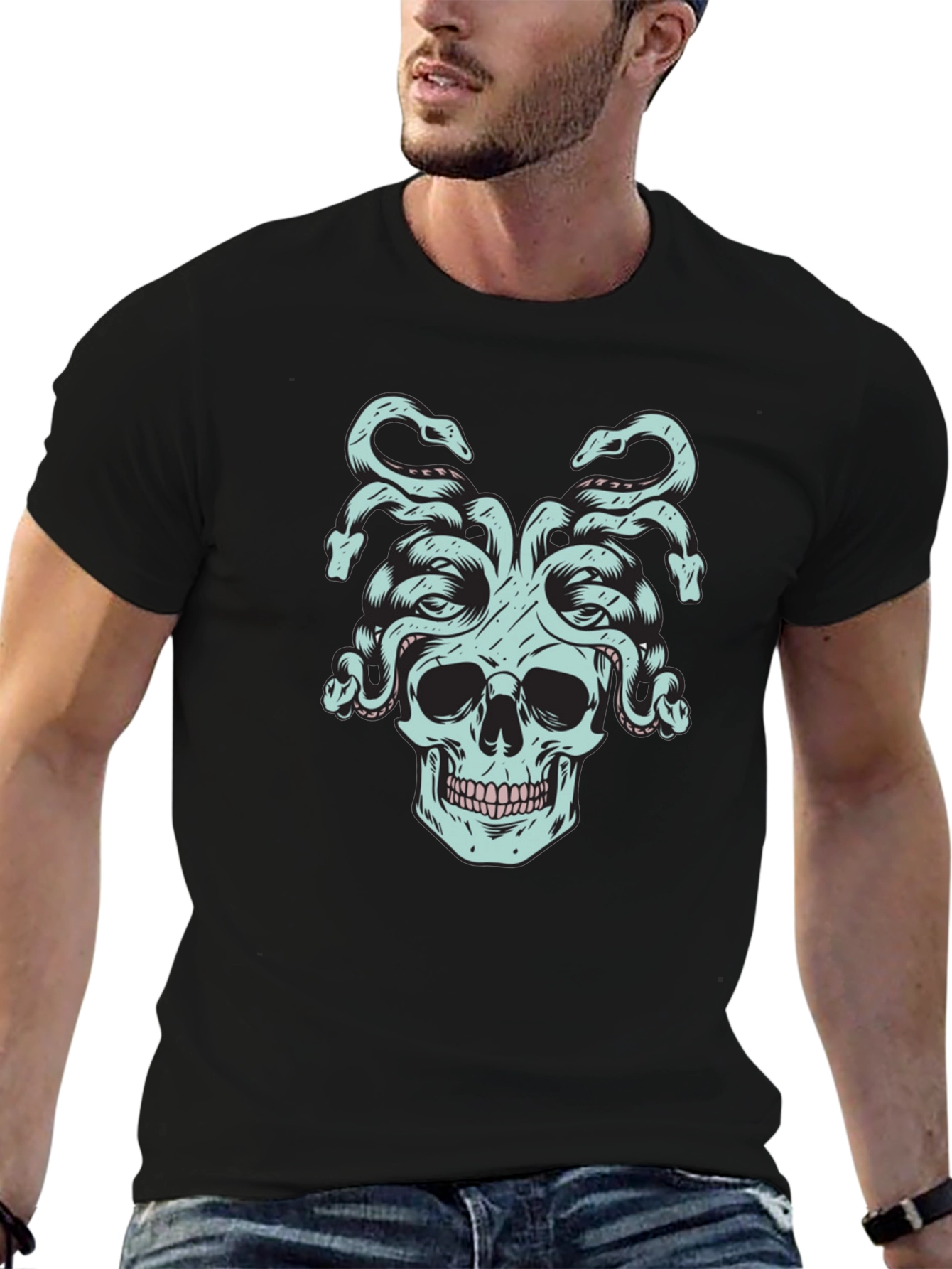 Black Medusa Skull Graphic Tee - Black view 6