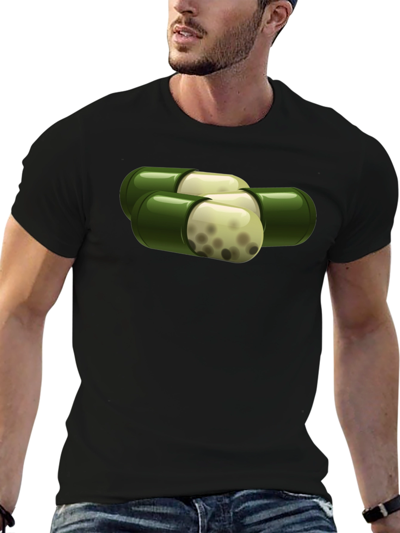 Black Capsule Graphic T-Shirt - Unique Pill Design view 6