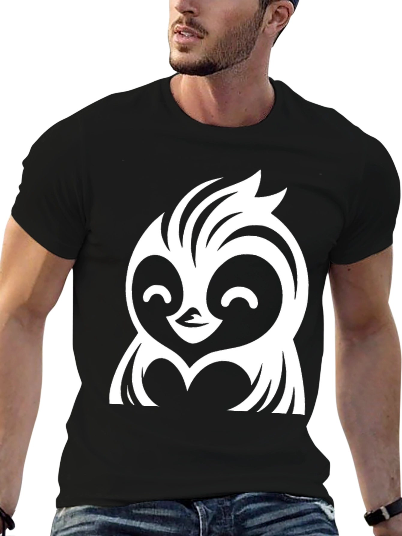 Black Cute Cartoon Owl Graphic Tee - Black Cotton view 6