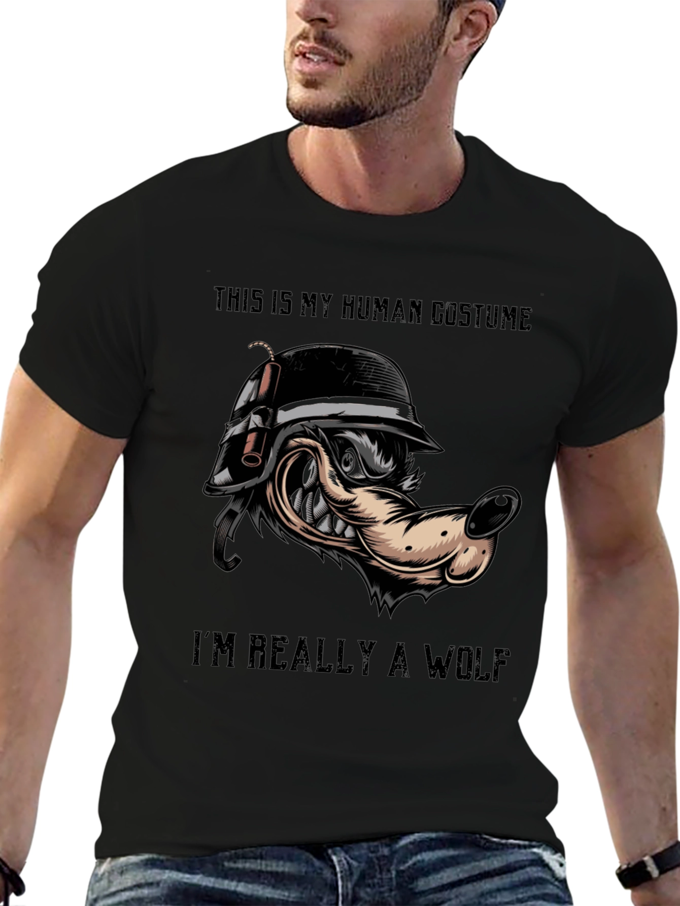 Black Human Costume Wolf T-Shirt view 6