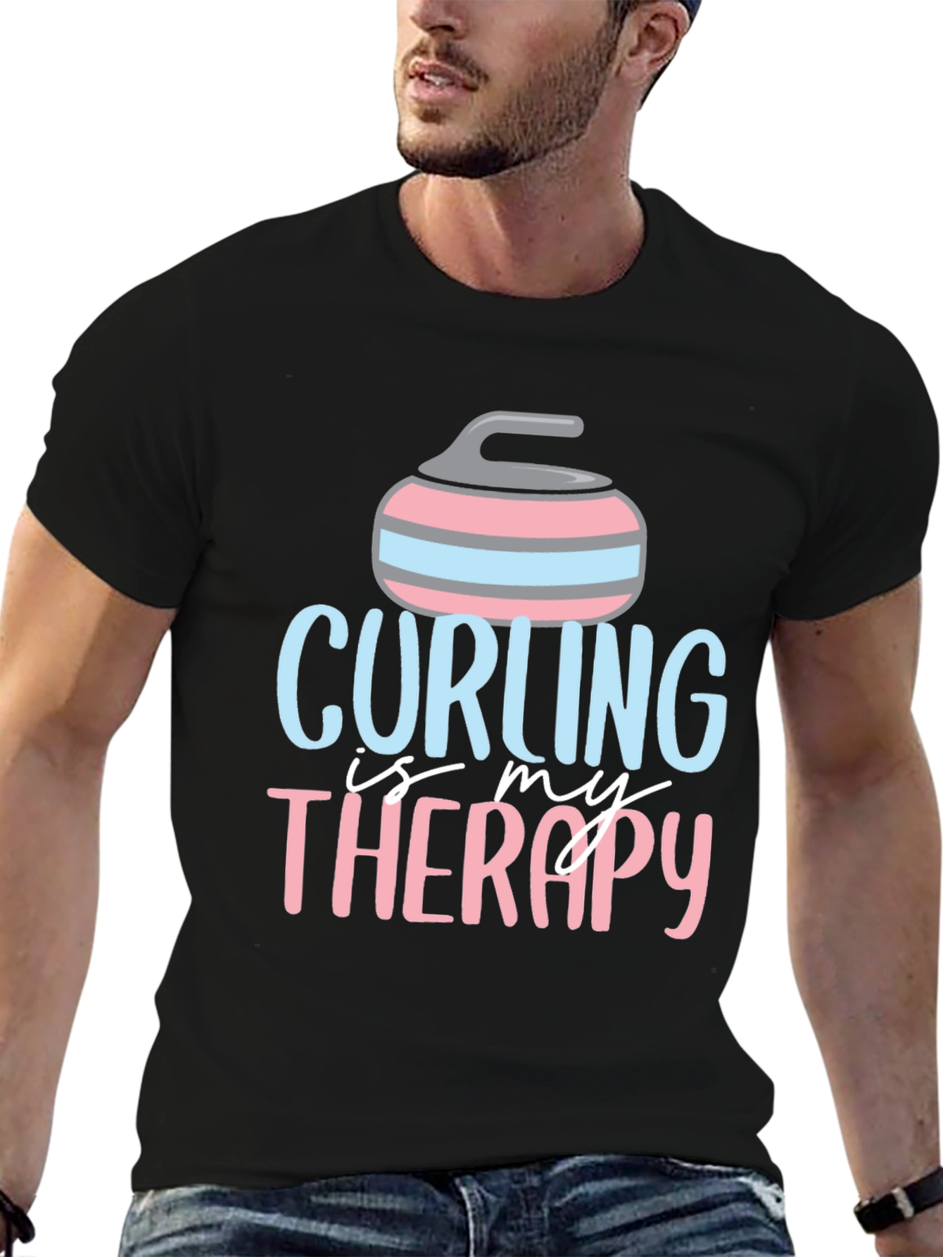 Black Curling Is My Therapy Graphic T-Shirt view 6