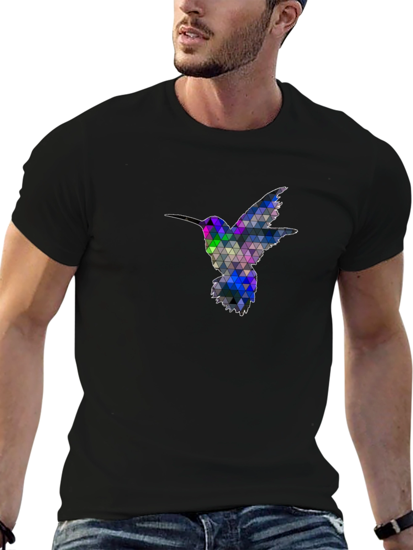 Black Geometric Hummingbird Graphic Tee - Black view 6