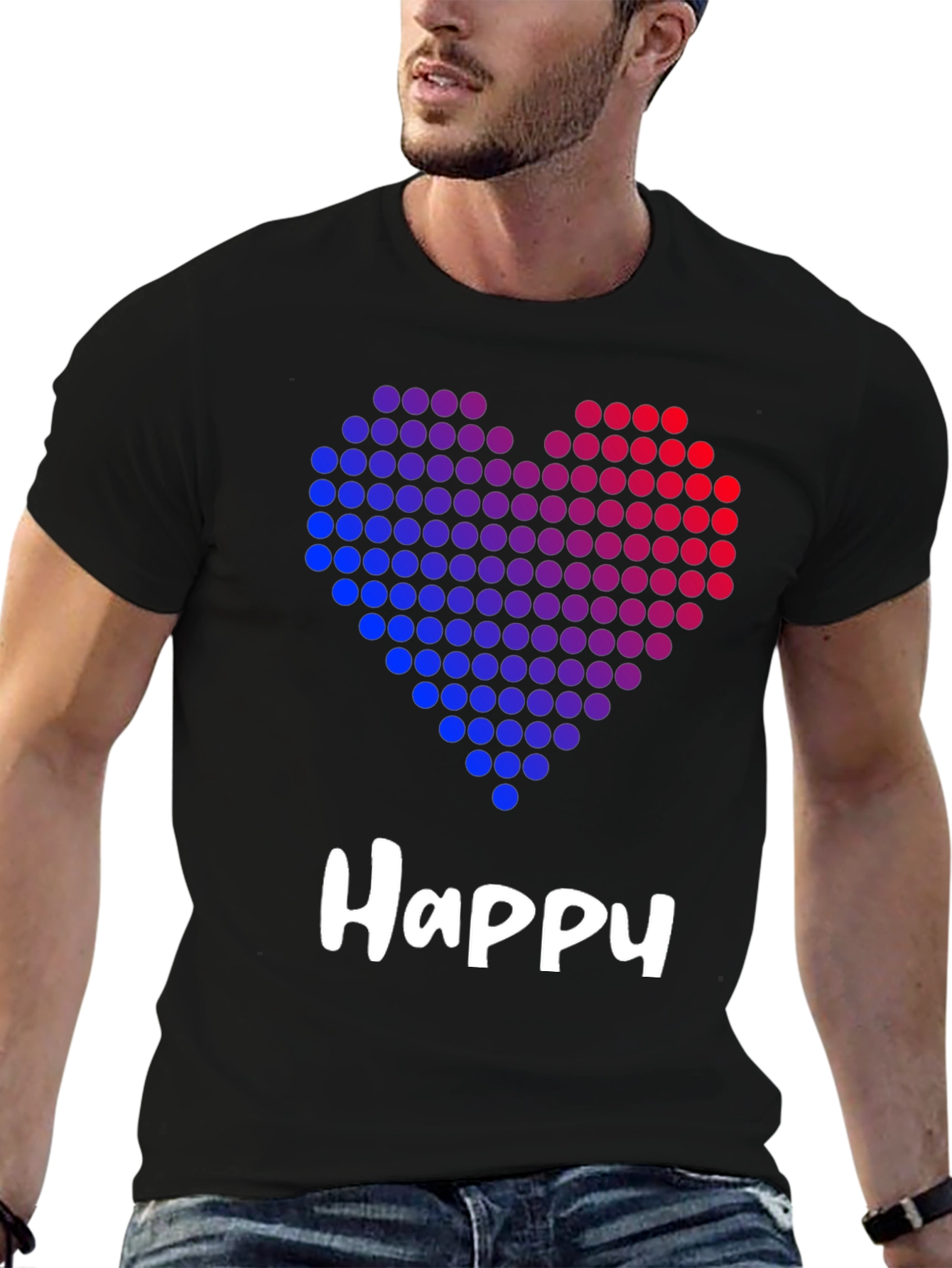 Black Happy Heart Graphic Black T-Shirt view 6